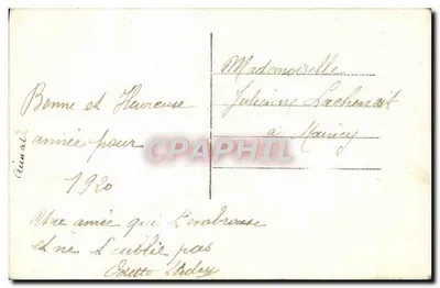 Kobieta na mostku — zimowy widok z iglakiem i jemiołą — Wesołych Świąt — datowana 1920 — Rewers