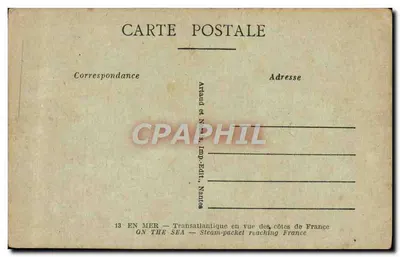 Navire à vapeur — vue des côtes de France — éditeur Artaud et Néel, Nantes — Achterkant