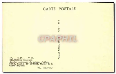 Apollo overwinnaar van de slang Python — Palais van het Louvre — Galerij van Apollo — Uitgever Nathan, n° 358 — Achterkant