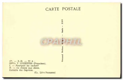 Goya — Polowanie na zęby — Fragment z Caprichos — Wydawca Nathan, Paryż, nr 330 — Rewers