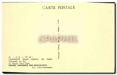 Wenecja, Akademia Sztuk Pięknych — Veronèse (Paolo Caliari zwany Paolo) — Obiad u Lévi — Wydawca Lévy-Neurdein, Paryż — Rewers