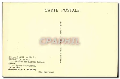 Teatro dos Campos-Élisée — Igreja de Nossa Senhora de Le Raincy — Fernand Nathan editor, n° 459 — Verso