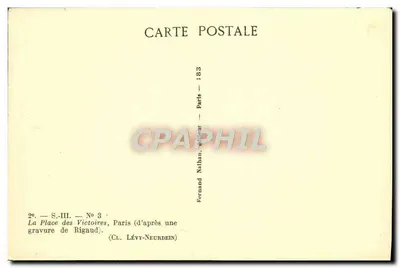Place des Victoires, Paryż — rzeźba Rigaud — wydana przez Fernand Nathan — Rewers