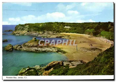 Portelet Bay, Jersey — C.I. — impresso por E. T. W. DENNIS & SONS LTD., SCARBOROUGH