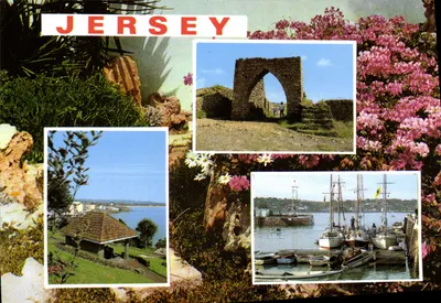 Jersey — vista panorâmica com ruínas, jardim e porto — A. & J. Wholesale, Jersey