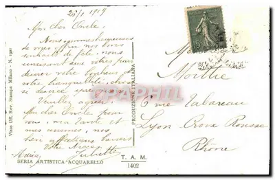 Bouquetje viooltjes — uitgever Visto Uff. Rev. Stampa Milano, serie 1402 — Achterkant