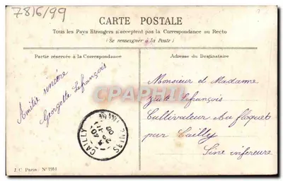 Mão oferecendo um buquê de hortênsias — 'Não esqueça' — J.C. Paris N°1951 — Verso