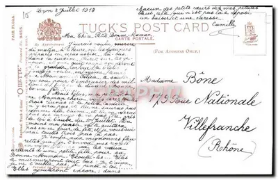 Bouquet van blauwe bessen — 10 juli 1918 — Tuck's Post Card — Achterkant