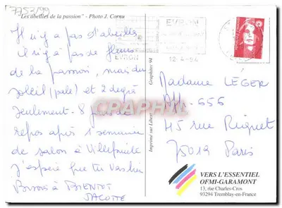 Mucha na kwiecie pasji — Fot. J. Cornu — Druk na Libert — Rewers