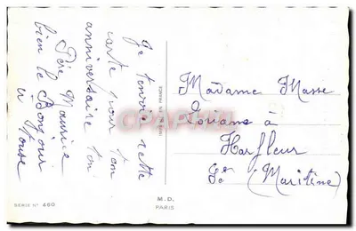 Różowe tulipany w czarnym naczyniu — Szczęśliwego urodzinowego dnia — M.D. Paryż, seria n° 460 — Rewers