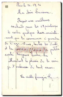 Buquê de rosas — ilustração colorida — Paris, 26.12.36 — Verso