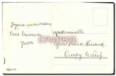 Arranjo de rosas e lilases — editor Import, n° 6772 — Verso
