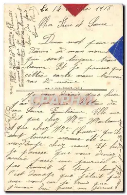 Róże żółte — flaga trójbarwna z napisem 'VIVE LA FRANCE' — wydawca IMP. F. CHAMPENOIS, PARIS — Rewers