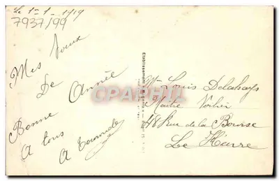 Arranjo de rosas e hortência — Boa Ano — Estabelecimento « La Bourse » — Verso