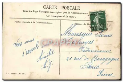 Ręka oferująca bukiet chryzantem — N'oubliez pas — J. C. Paris N° 1951 — Rewers