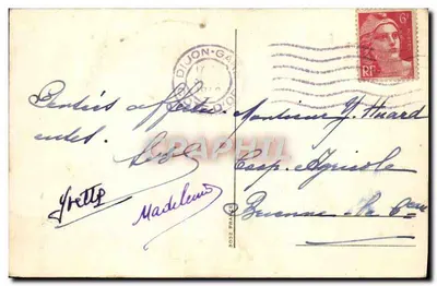 Arranjos de pêssegos — em um calcanhar — Dijon, França — Verso
