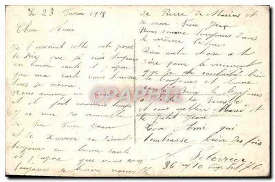 Douce Espérance — scena brzegowa z domem i łodzią — Moulenger, n° 383 — Rewers