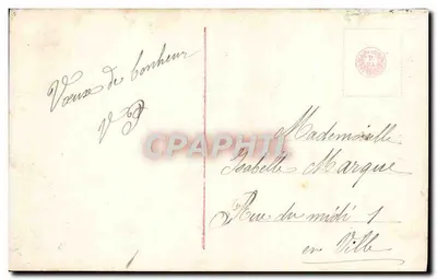 Arranjo de rosas e samambaias — em um cesto — editor não visível — Verso