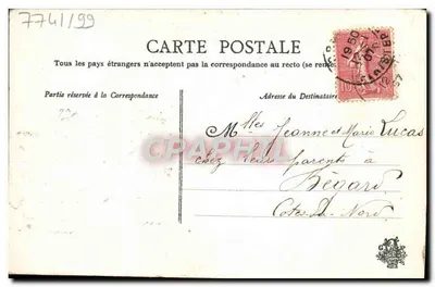 Buquê de rosas e violetas — Mille Bons Baisers — Pleubian, 1907 — Verso