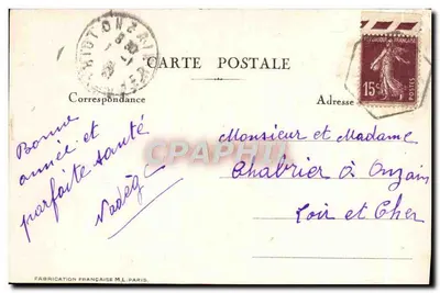 Dwie róże — jedna czerwona, jedna biała — z napisem 'Bonne Année' — wydawca M.L. Paris — Rewers