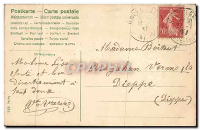Arranjo de flores — Bom souvenir — Carta postal — União Postal Universal, série 330 — Verso