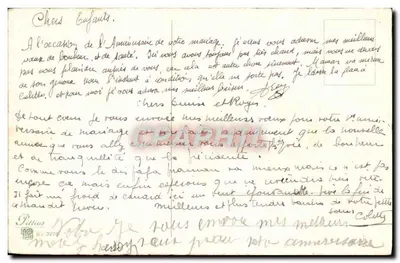 Arranjo de flores azuis em um cesto — Feliz Aniversário — editor Petits, n° 3979 — Verso