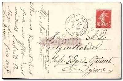 Houx — kartka życzeń 1909 — wydawca nieodczytelny — Rewers