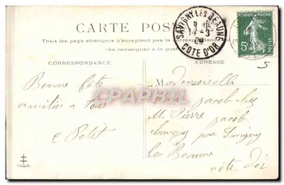 Menina no jardim — cartão postal decorado com flores — editor Léssaine — Verso
