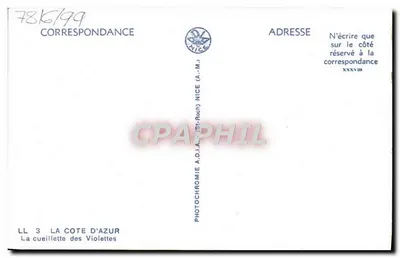 A colheita das Violetas — A Côte d'Azur — A.D.I.A. — LL 3 — Verso