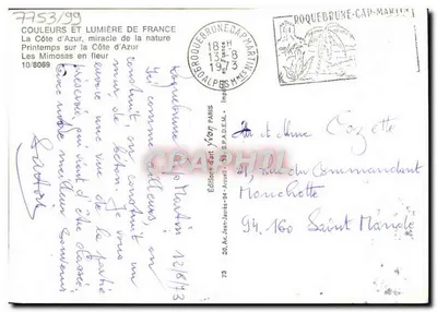 Côte d'Azur — Primavera na Côte d'Azur, Os Mimosos em flor — Éditions d'Art Yvon, n° 7753/99 — Verso