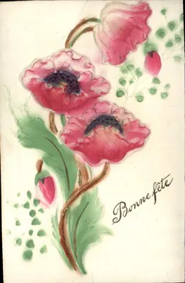 Flores de papoula — Boa festa — Fabricado na Alemanha