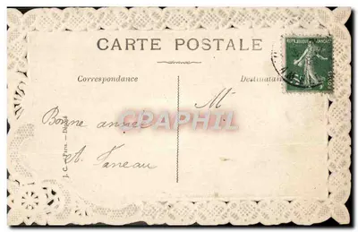 Arranjo de rosas e flores — em um cesto com envelope — editor desconhecido — Verso