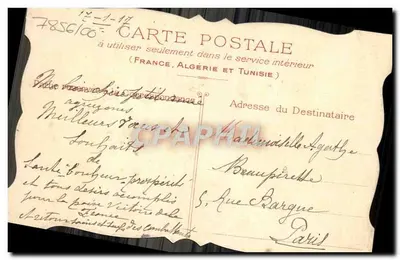 Pomba com coroa de rosas — Boas festas — Carta postal francesa — Verso