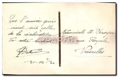 Wyszywana róża — kartka pocztowa Bożego Narodzenia — Matemoielle A. Verroyen, 31-12-30 — Rewers