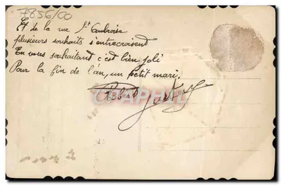 Carta de vœux com envelope decorada com violetas — texto impresso e manuscrito — editor não identificado — Verso