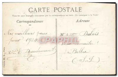 Bom ano — navio decorado com rosas e pássaros portadores de cartas — Edição E. L., Paris — Verso