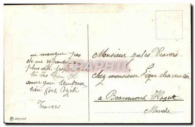 Eu morro onde me apeguei — cartão postal decorado com hortênsia e paisagem — editor não visível — Verso