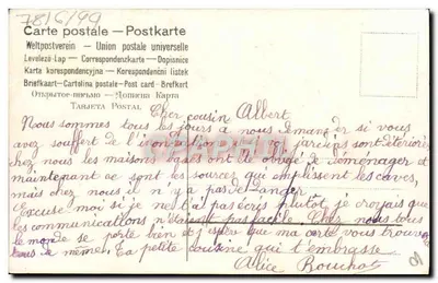 Bilhete postal antigo Fantasia Flores Mão — Verso