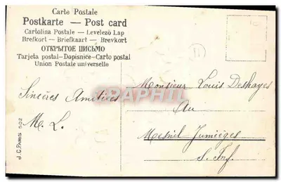 Arranjo de rosas e violetas — Feliz Festa — editor J.C. Paris, n° 502 — Verso