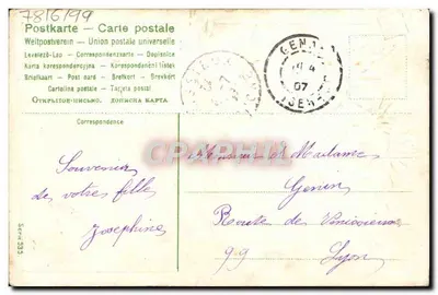 Crisantemi — Cartolina d'epoca con mulino a vento — editore non visibile — Verso