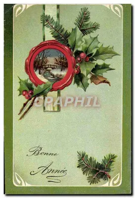 Bola de Natal com paisagem — Boa Ano — Impressa na Alemanha, série 7137