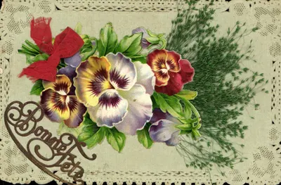 Bilhete postal antigo Fantasia Flores Bordadas