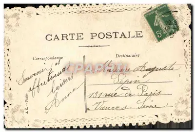 Bilhete postal antigo Fantasia Flores Bordadas — Verso
