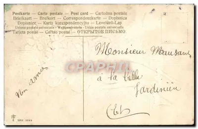 Main offrant un bouquet de violettes — 'Modeste offrande du coeur' — éditeur PF, série 5559 — Achterkant