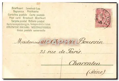 Róże — karta pocztowa do Charlotte Boursin — wydawca WELTPOSTVEREIN — Rewers