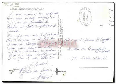 Colhedores de lavanda — Edições "La Géline" — n° 26.000.06 — Verso