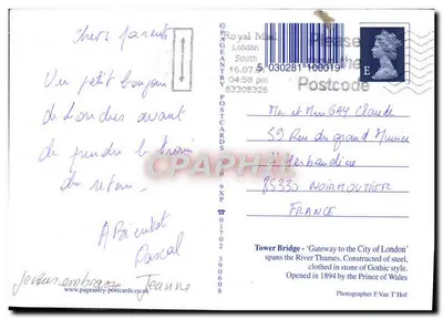 Puente de la Torre — Puerta a la Ciudad de Londres — Pageantry Postcards — Reverso