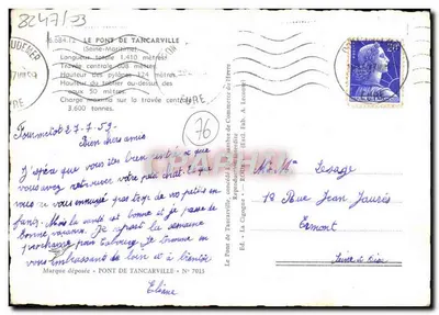 Most Tancarville — Seine-Maritime — Wyd. La Cigogne, nr 7013 — Rewers