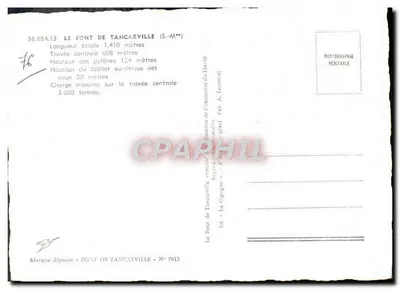 Pont de Tancarville — Série N° 7013 — Editor La Cigogne — Verso