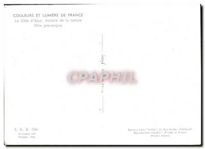 Willa prowansalska — Côte d'Azur, cud natury — Wydawnictwo Art YVON, Paryż — Rewers